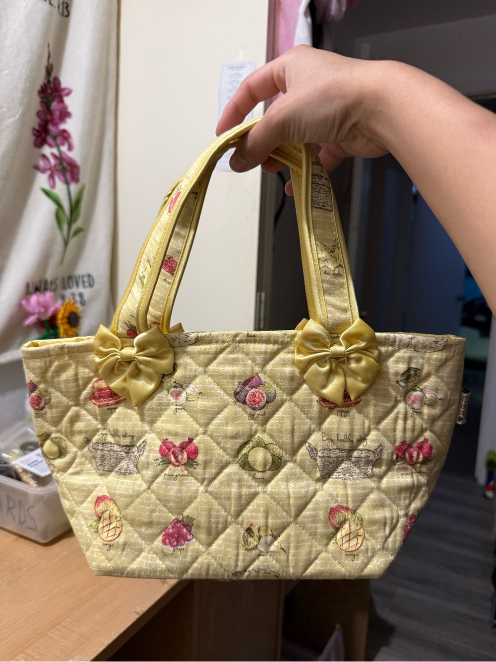 Yellow Quilted Tote with Bow Accents